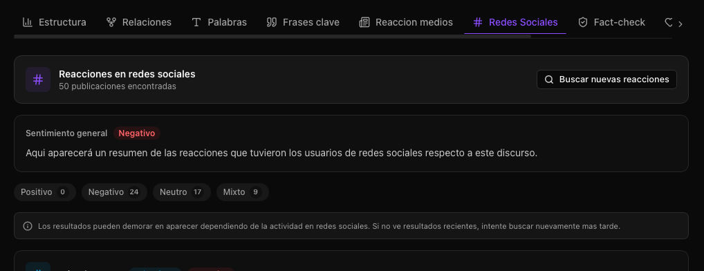 Reacciones en redes sociales